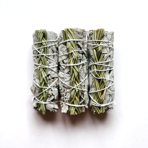 White sage and Sweetgrass Braid smudging stick from Luxury incense brand Sacred Elephant Incense