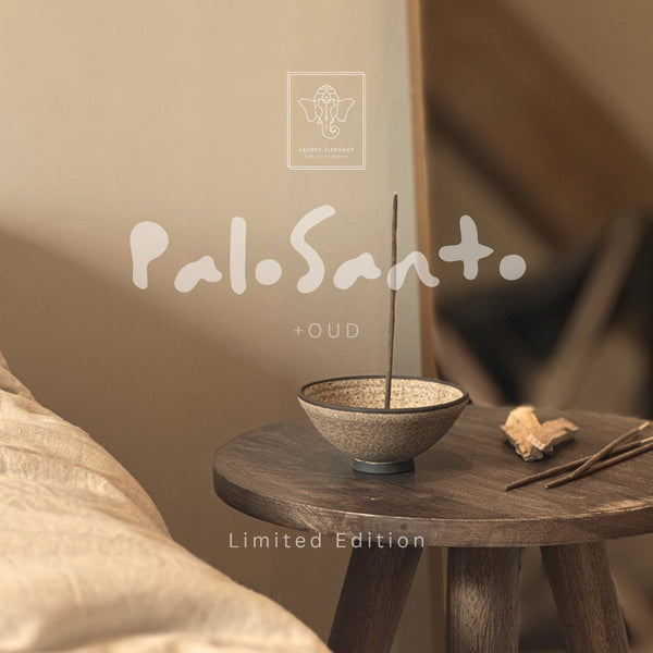 A box of Palo Santo + Oud Limited Edition luxury incense sticks from sacred elephant  incense, the purest incense in the world.